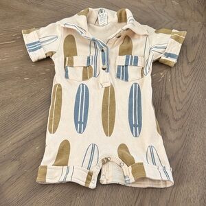 kate quinn Cream Romper with Blue and Olive Surfboard Print